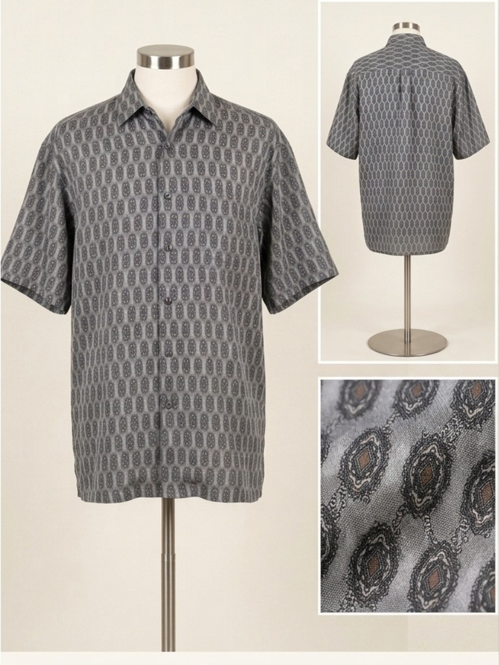 Cambio Italia 100% Silk Short Sleeve Shirt Button Down Men’s Size Large